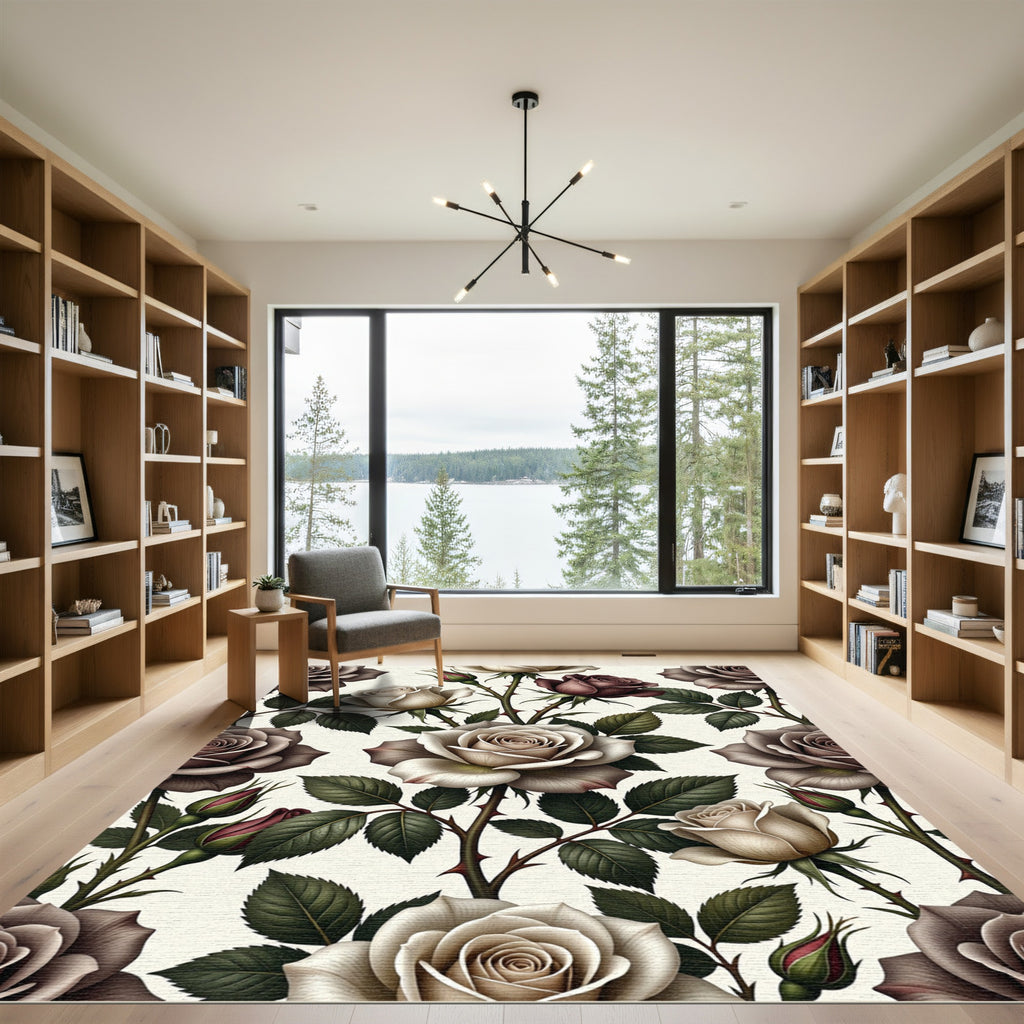 Vintage Sepia Tone Rose Garden Rug