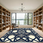Rich Navy Gold Arch Medallion Lattice Rug