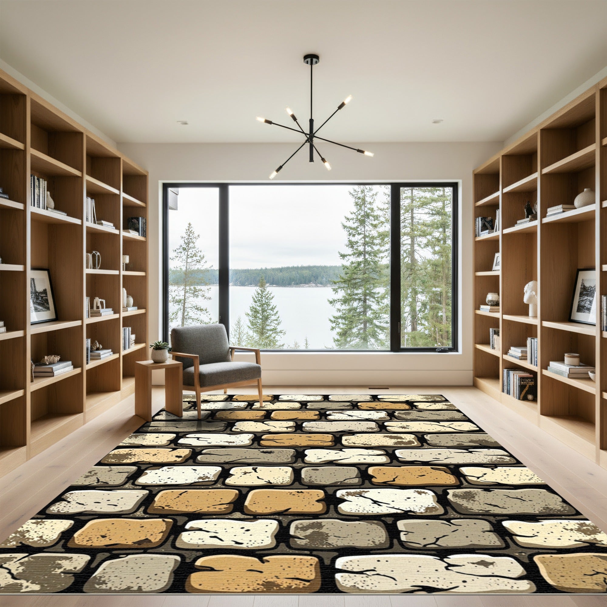 Rustic Earthy Tone Weathered Brick Slab Rug
