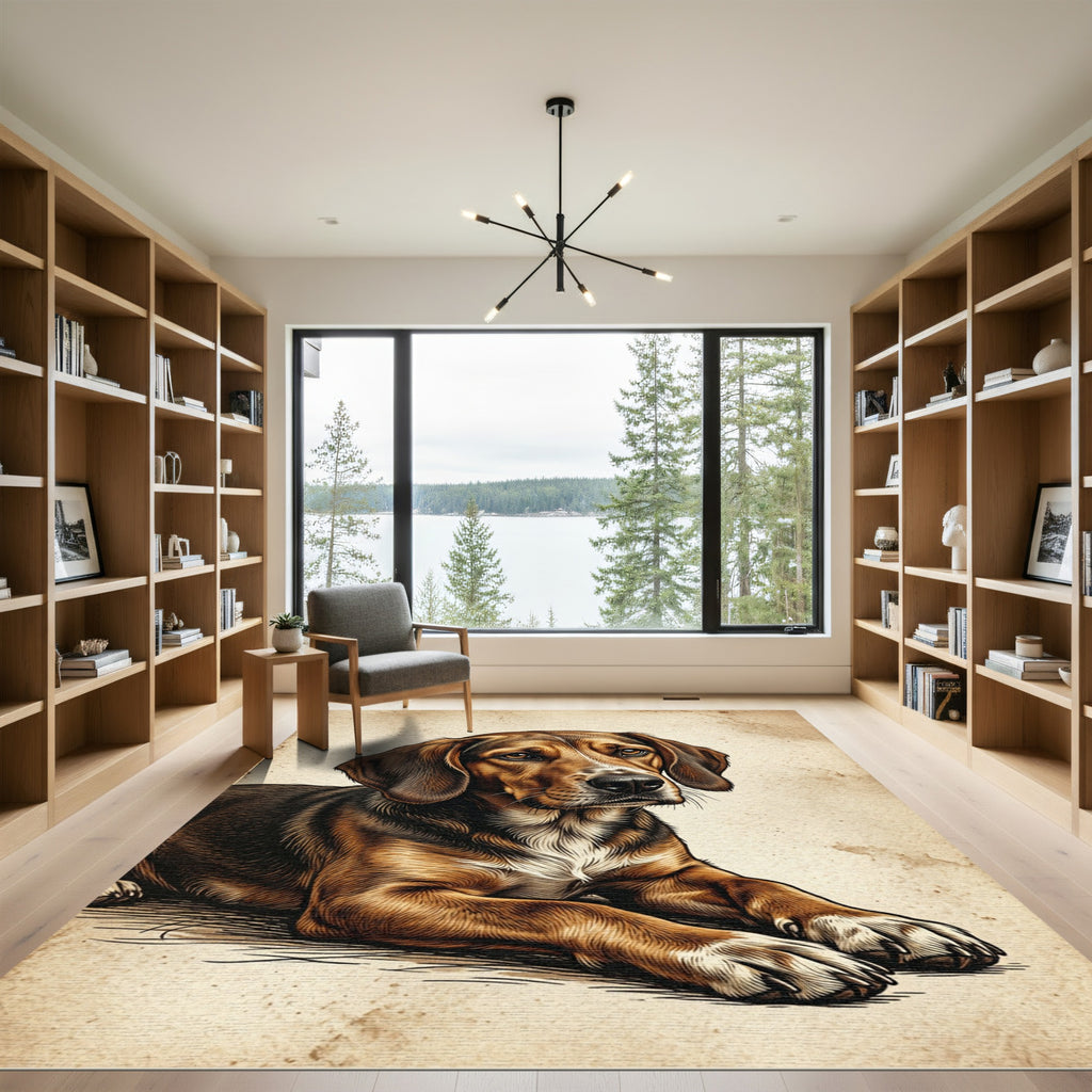 Vintage Brown Hound Portrait Illustration Rug