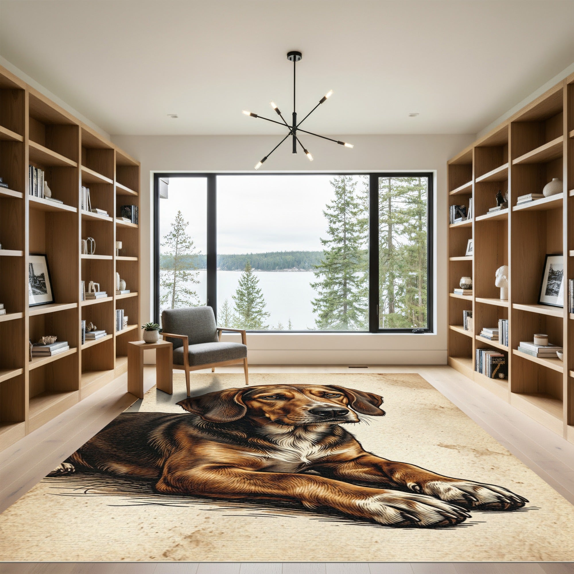 Vintage Brown Hound Portrait Illustration Rug