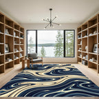 Deep Blue Cream Swirl Flow Rug