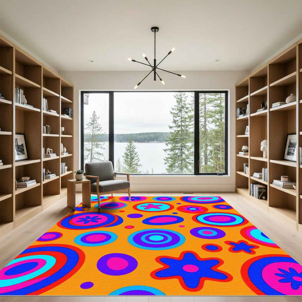 Groovy Retro Circles Flowers Rug
