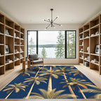 Tropical Golden Palm Navy Botanical Rug