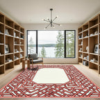 Coral Interlocking Geometric Framed Rug