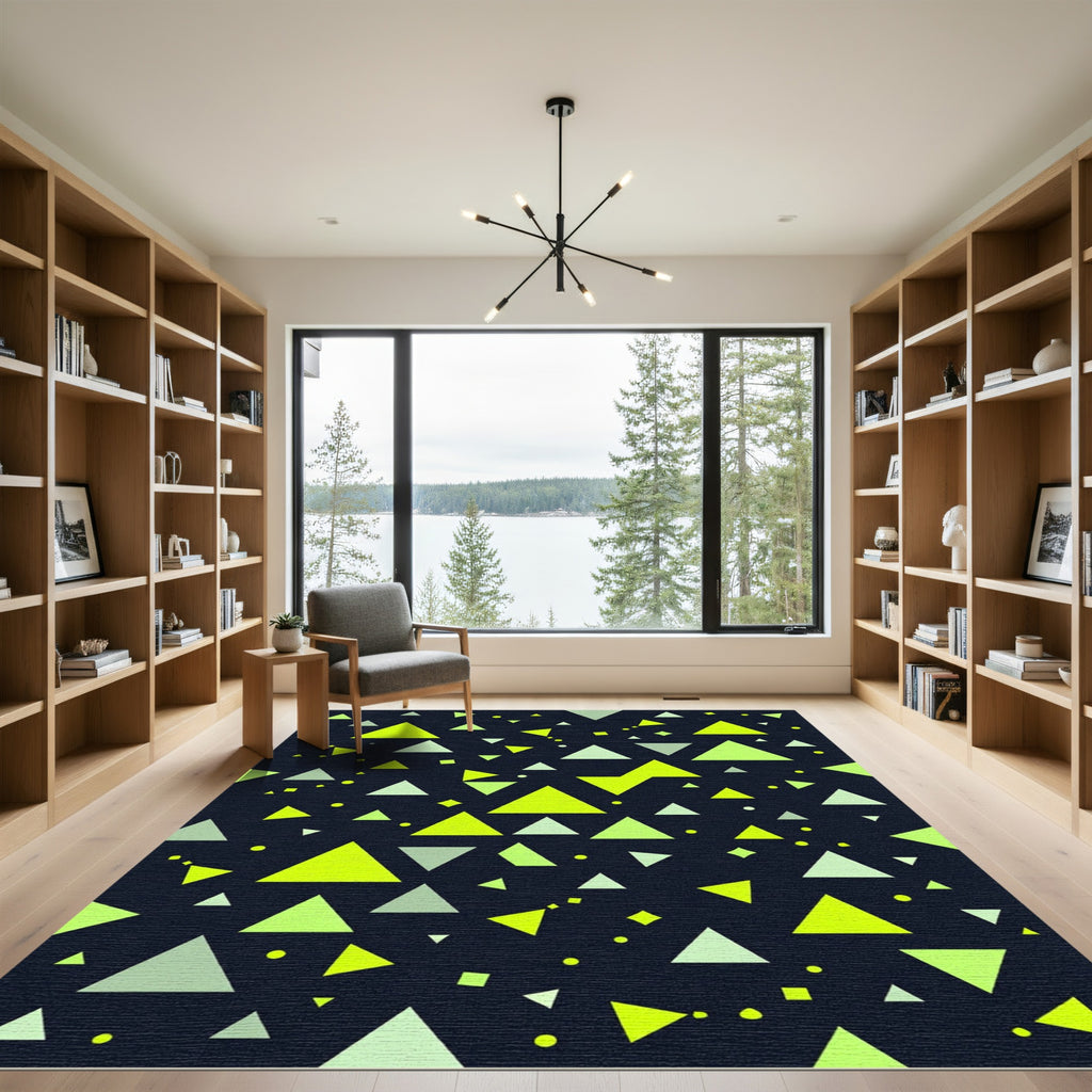 Neon Lime Green Geometric Triangle Art Rug