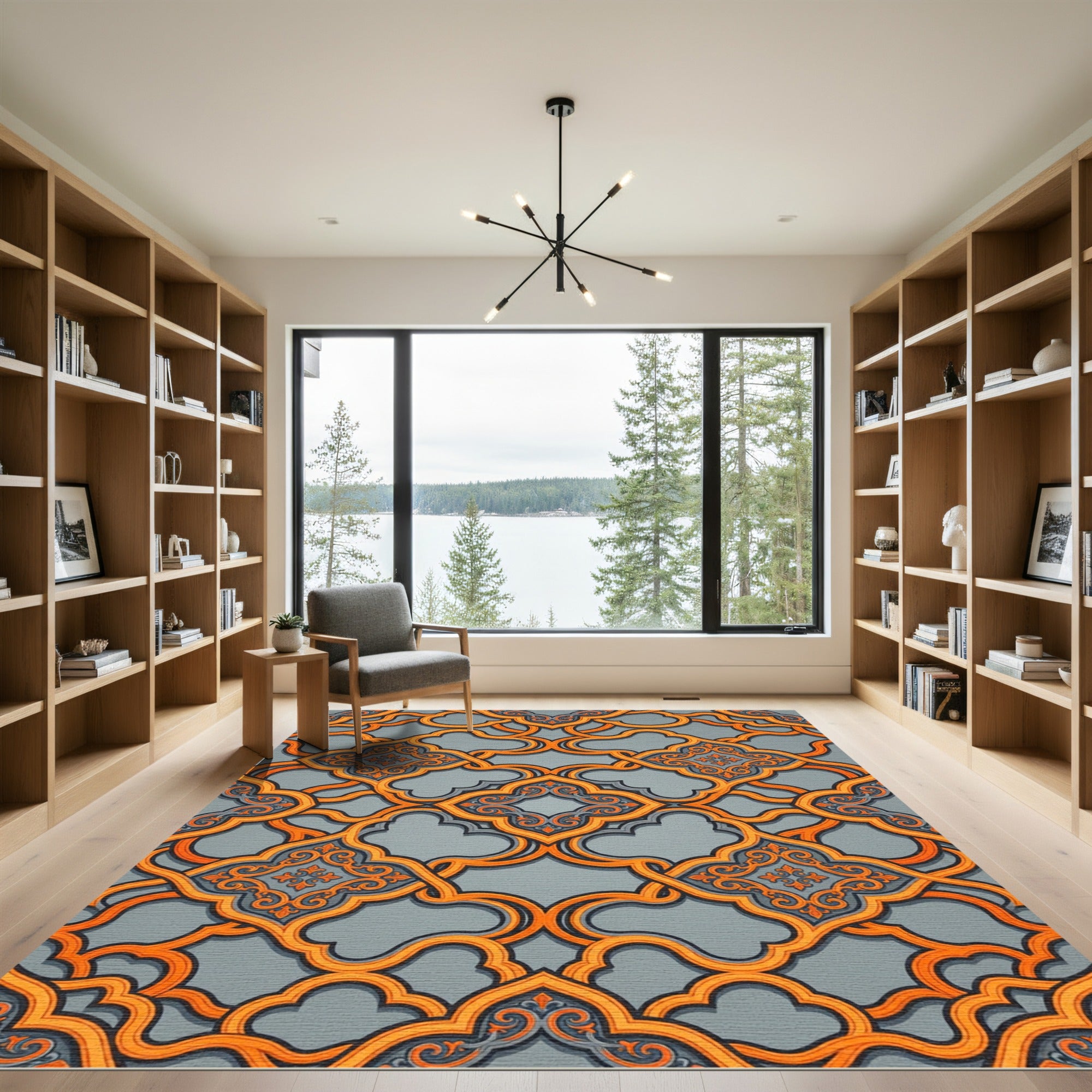 Orange Quatrefoil Filigree Geometric Slate Rug