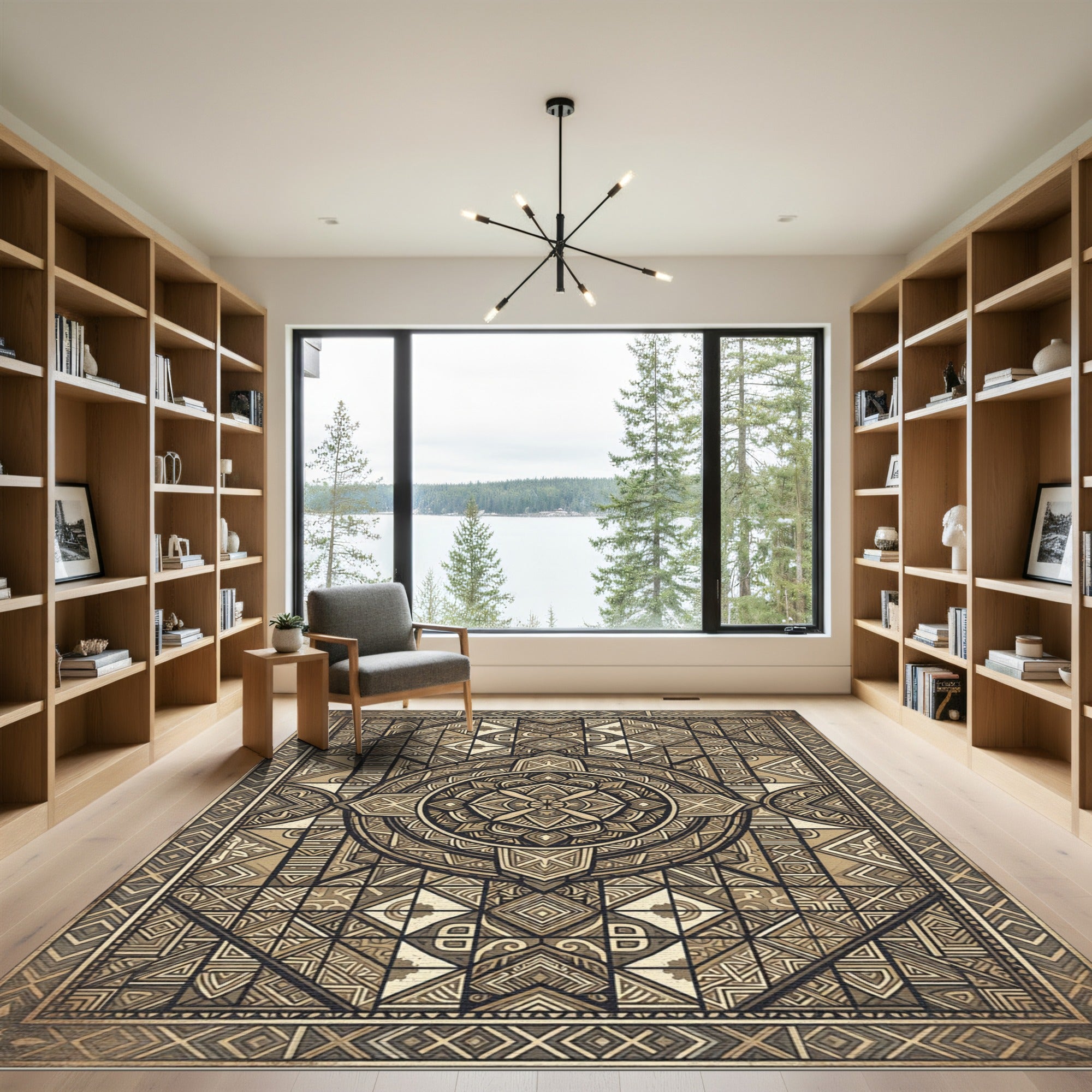 Neutral Geometric Mandala Medallion Rug