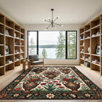 Ornate Floral Vase Birds Butterflies Rug