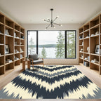 Charcoal and Cream Chevron Ikat Rug