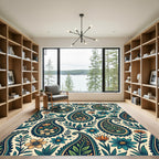 Teal Orange Paisley Floral Garden Rug
