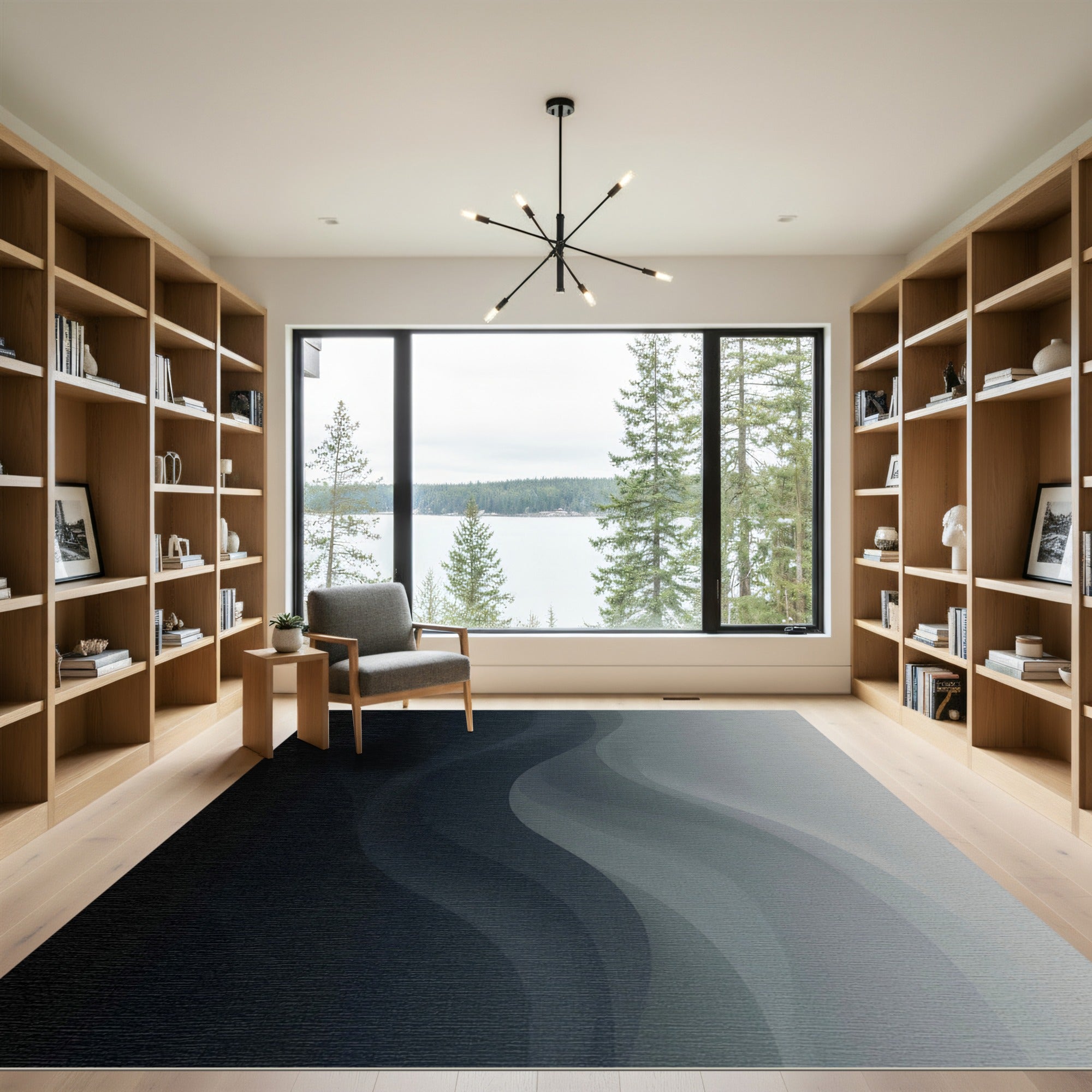 Minimalist Monochrome Gray Wavy Gradient Rug