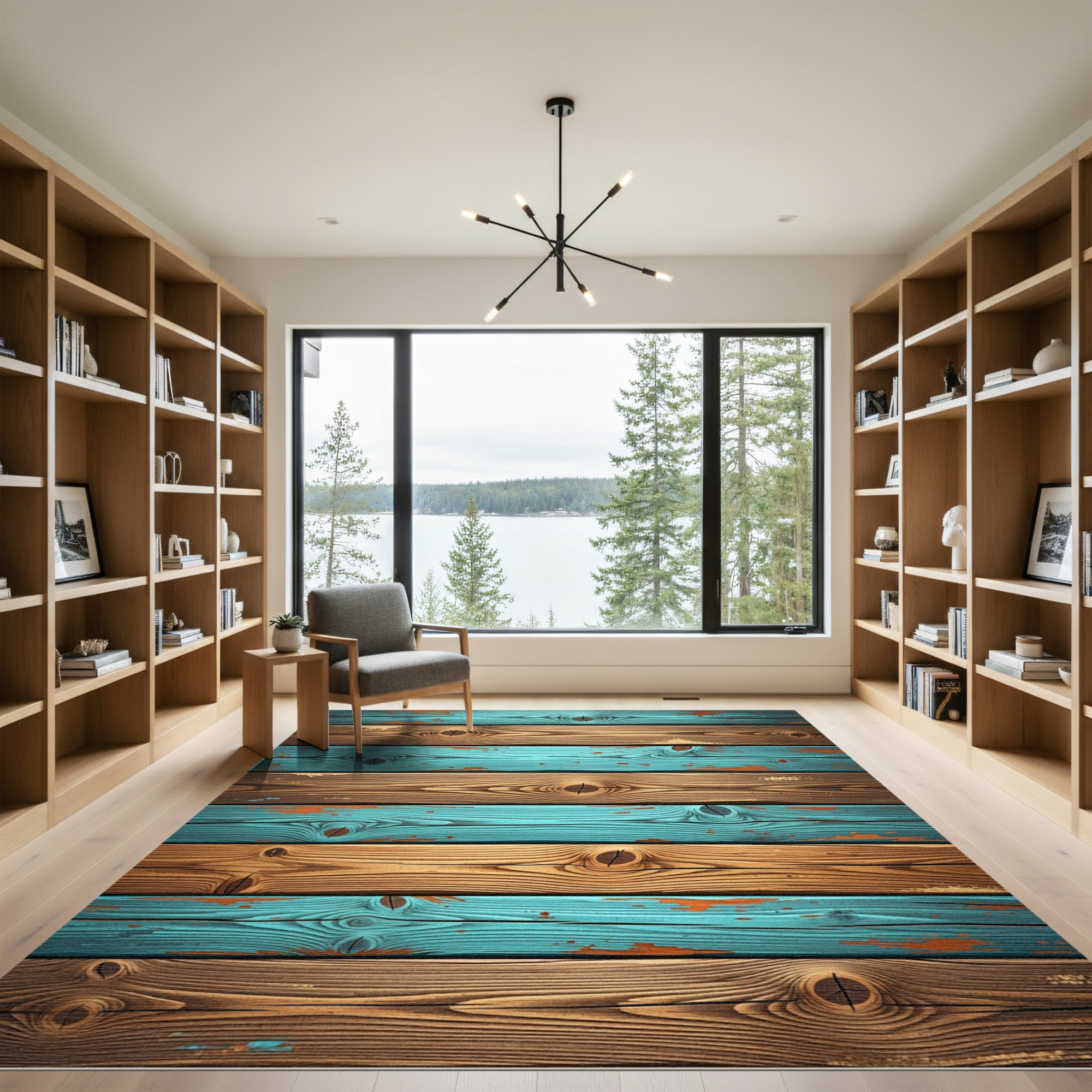 Distressed Aqua Wood Plank Texture Rug