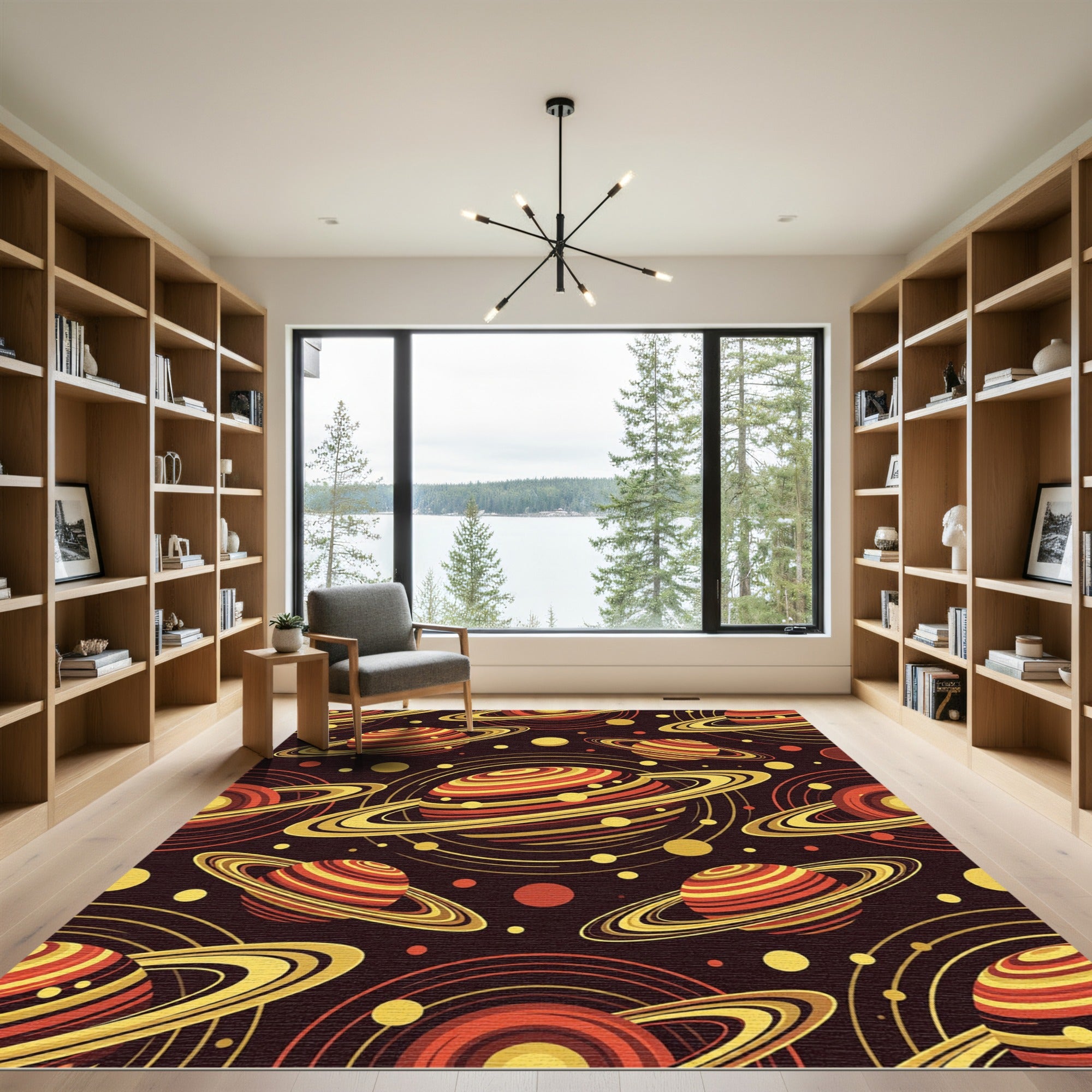 Retro Saturn Ringed Planets Abstract Rug