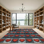 Red Heart Geometric Panel Rug