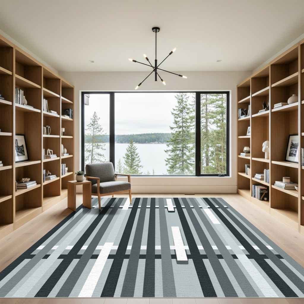 Minimalist Monochrome Vertical Linear Stripe Rug