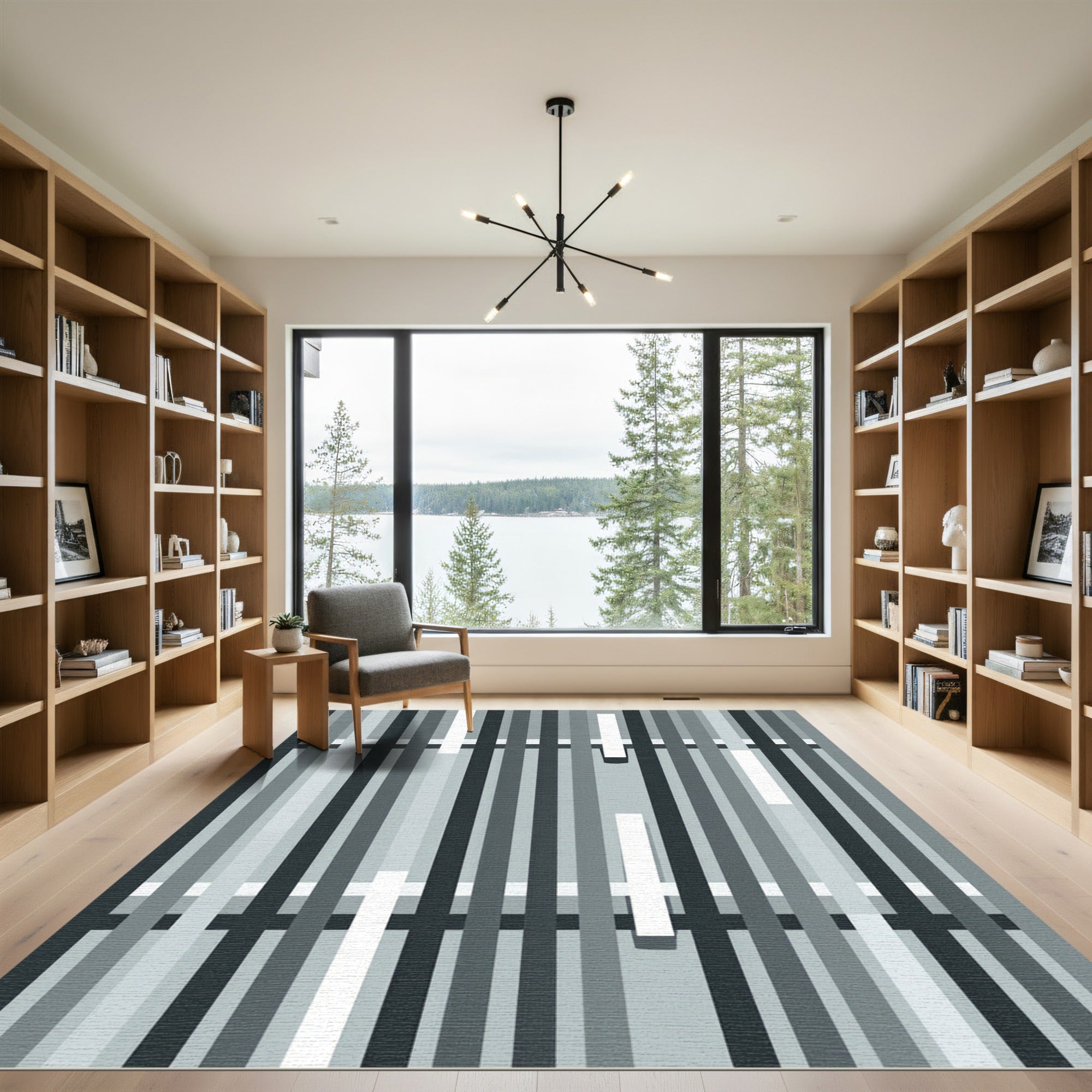 Minimalist Monochrome Vertical Linear Stripe Rug