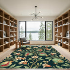 Deep Green Pomegranate Floral Vine Rug