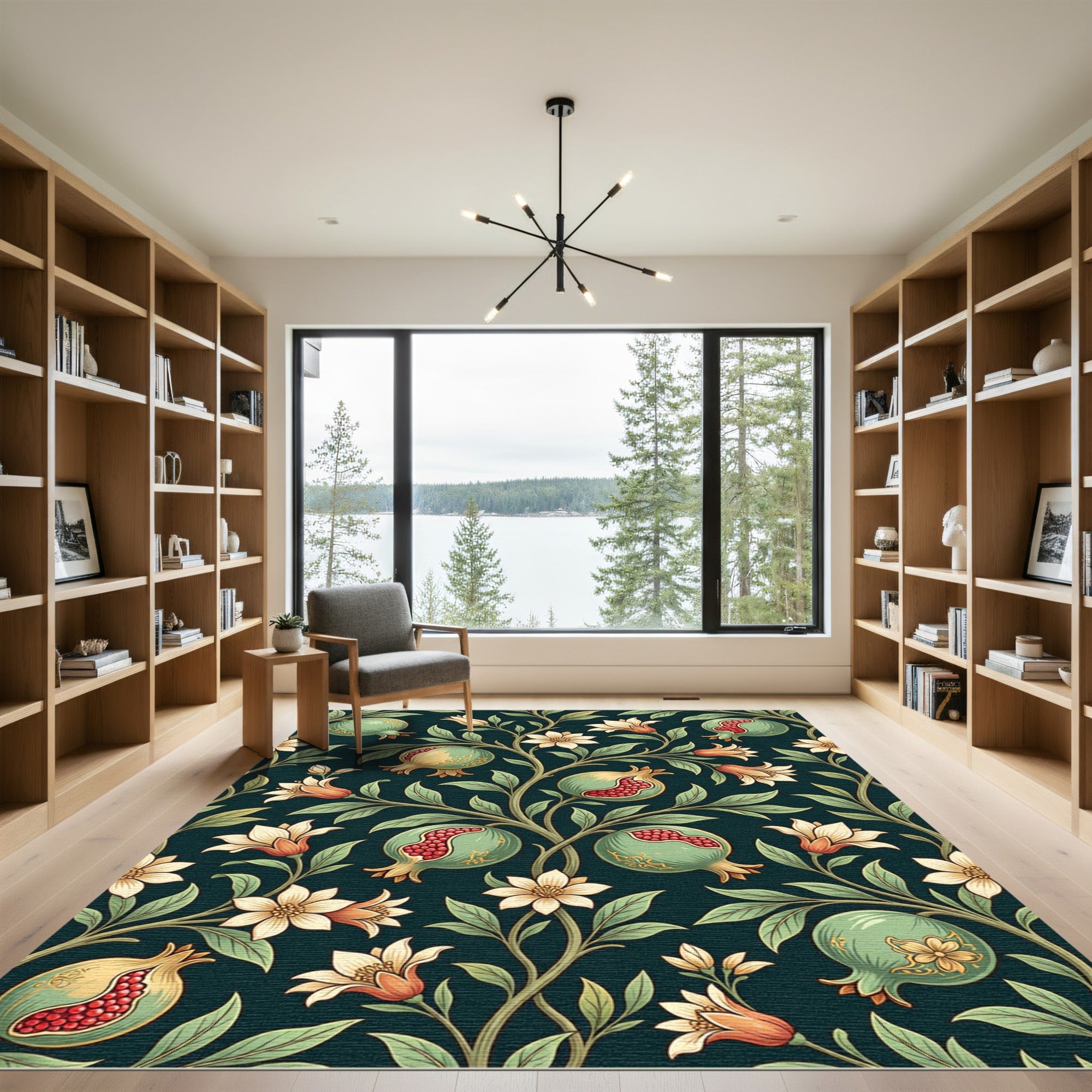 Deep Green Pomegranate Floral Vine Rug