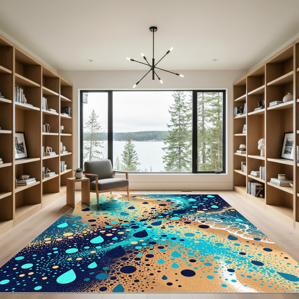 Abstract Teal Water Droplet Ocean Wave Rug
