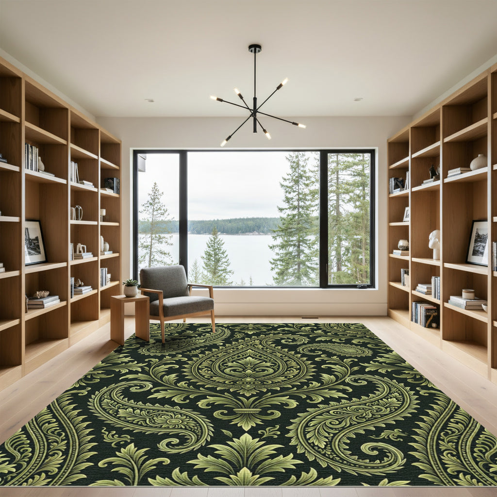 Ornate Gold Paisley Scrollwork Rug