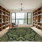 Ornate Gold Paisley Scrollwork Rug