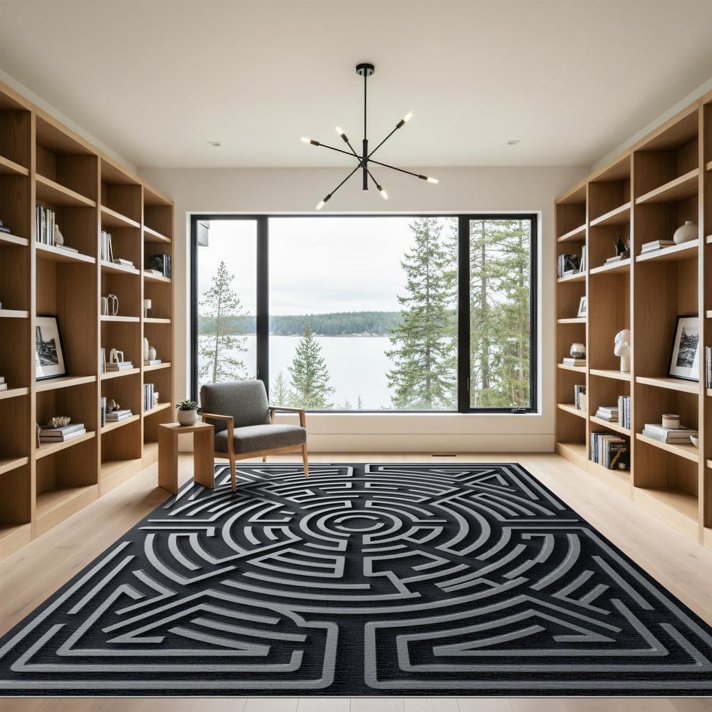 Silver Abstract Maze Geometric Rug