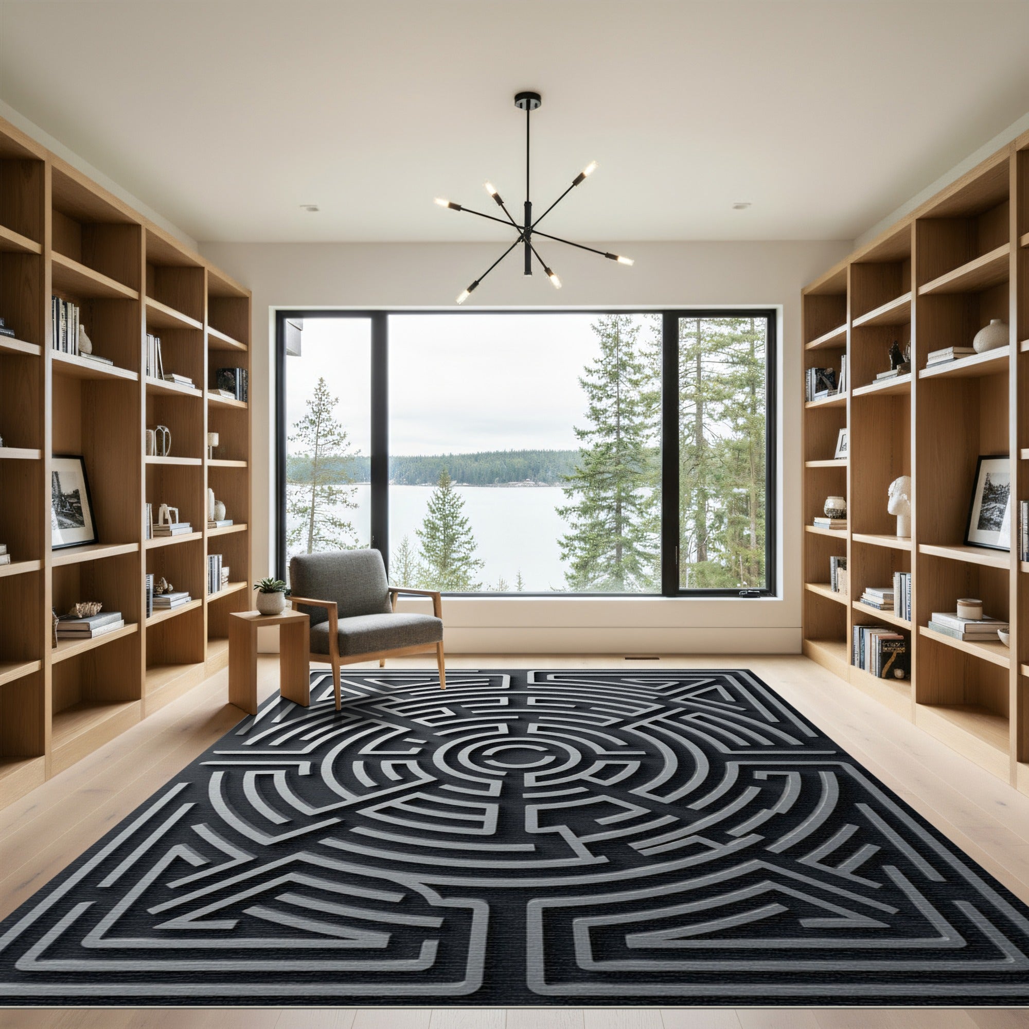 Silver Abstract Maze Geometric Rug