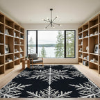 White Snowflake Patterned Black Ground Rug