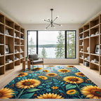 Sunlit Golden Sunflower and Teal Meadow Rug