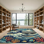 Japanese Great Wave Coral Ocean Art Rug