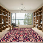Elegant Rose Floral Damask Burgundy Rug