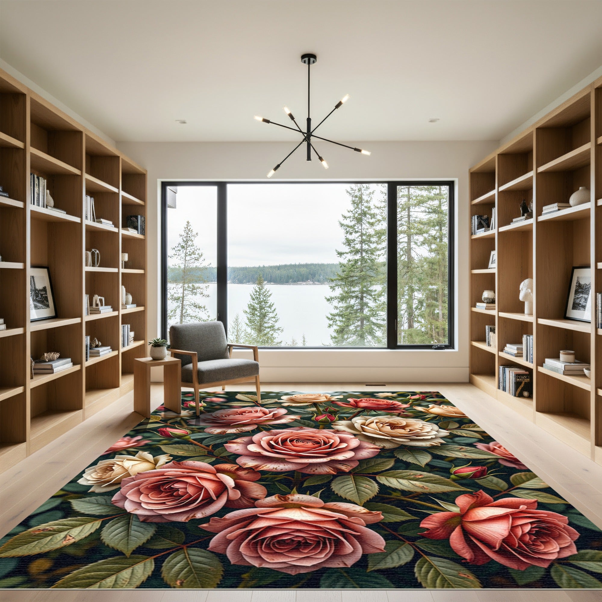 Coral Peach Rose Garden Arrangement Rug