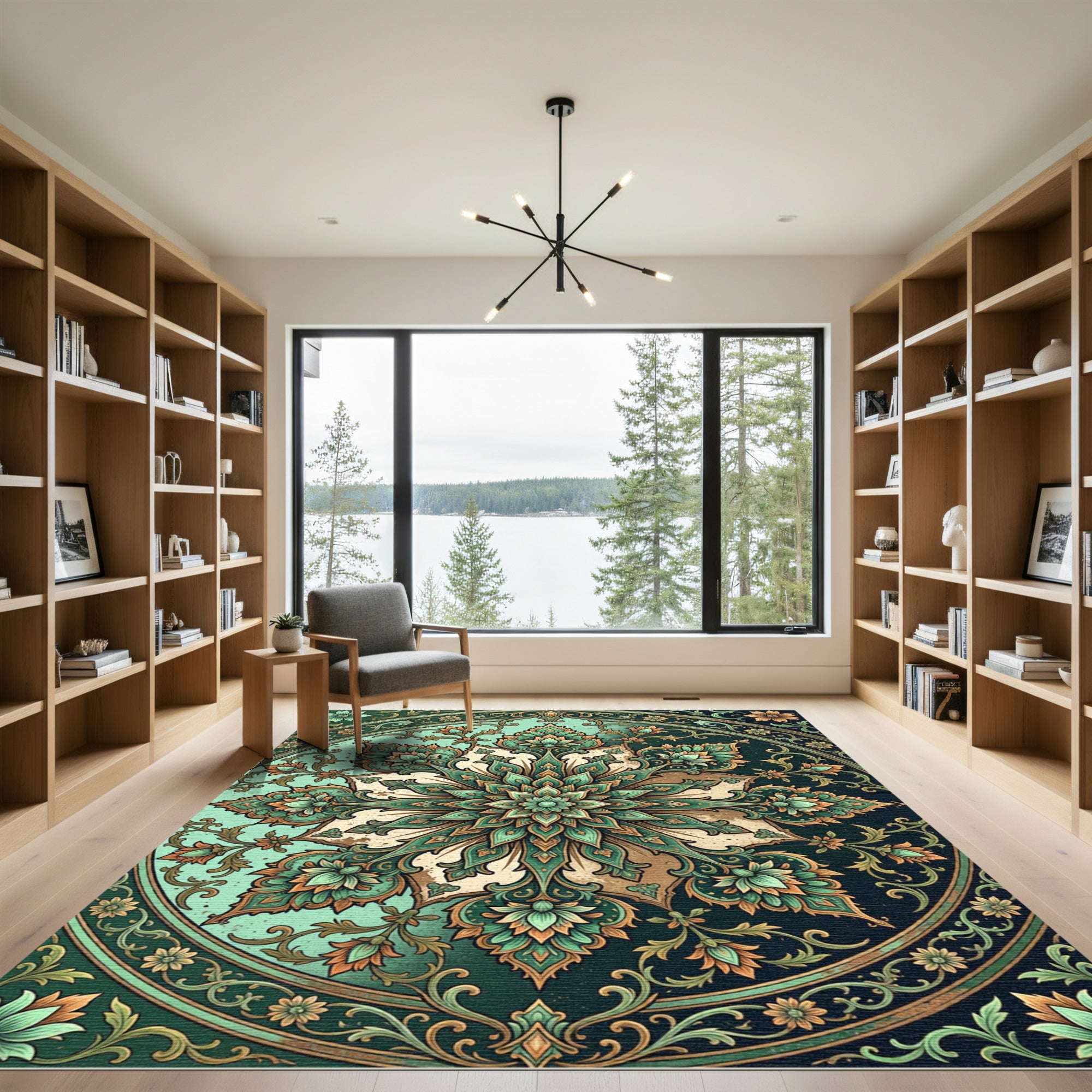 Emerald Teal Floral Medallion Rug