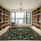 Ornate Emerald Leaf Filigree Medallion Rug
