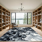 Black White Ink Cloud Swirl Rug