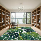 Lush Green Tropical Monstera Leaves Rug