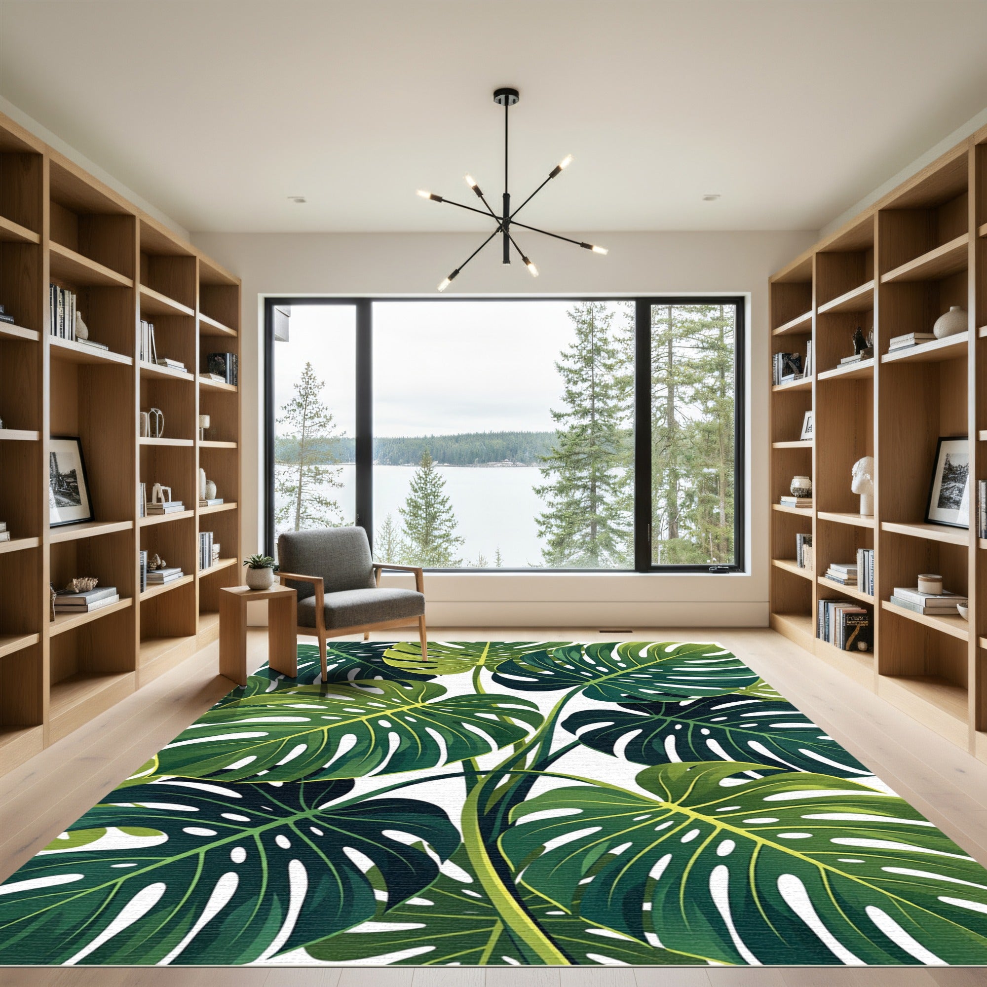 Lush Green Tropical Monstera Leaves Rug