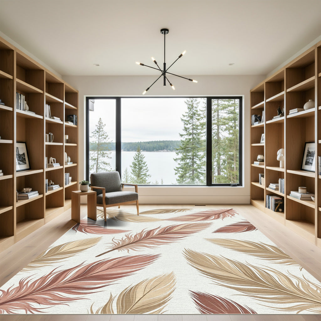 Floating Earth Toned Feather Composition Rug