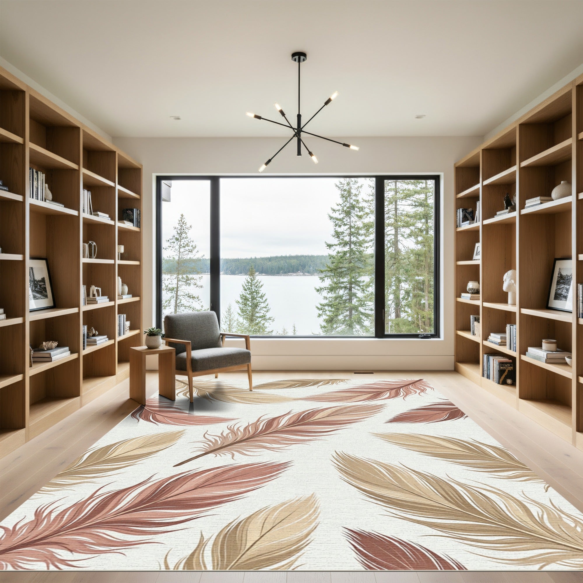 Floating Earth Toned Feather Composition Rug
