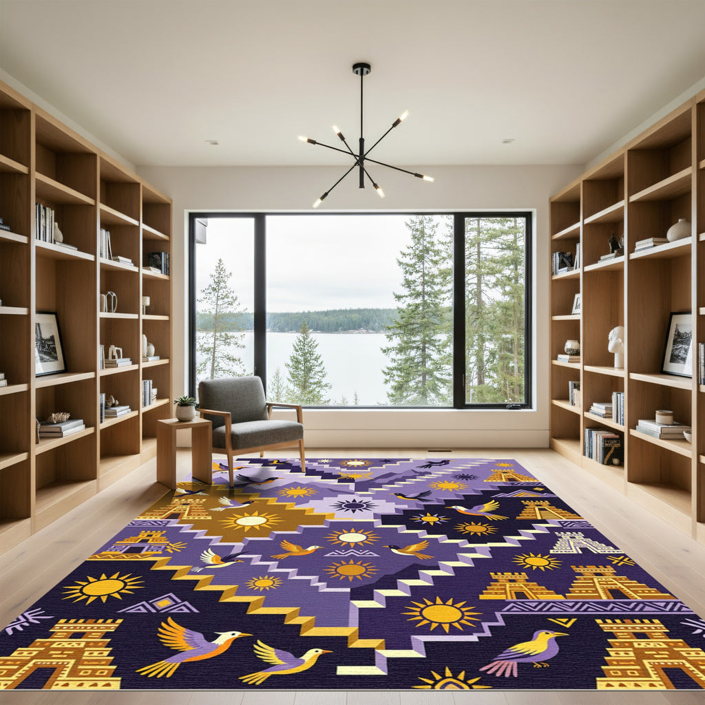 Terracotta Sun Bird Aztec Stairway Rug