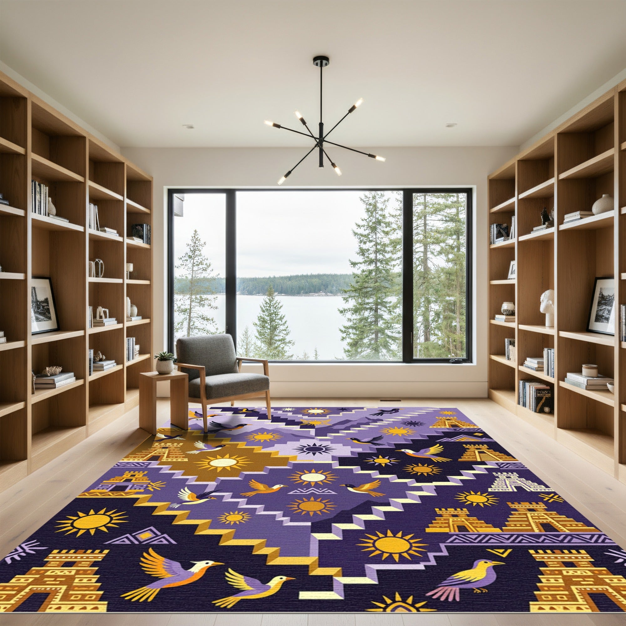 Terracotta Sun Bird Aztec Stairway Rug