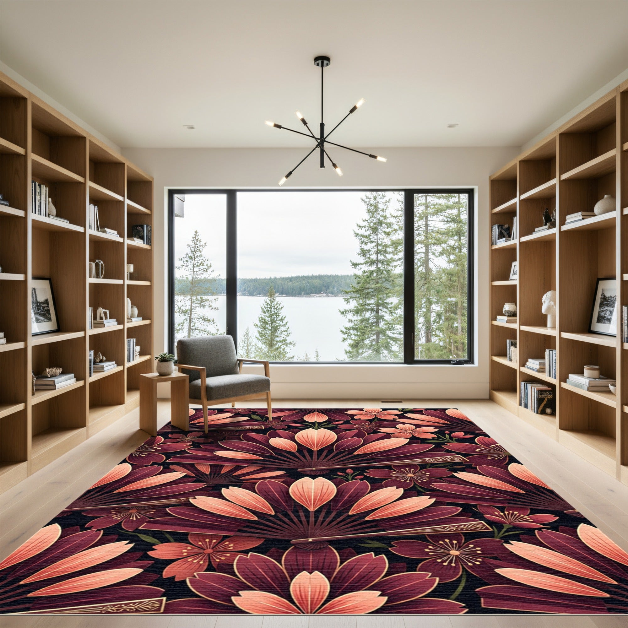 Deep Red Fan Blossom Garden Rug
