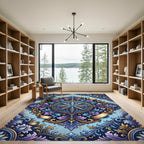 Ornate Compass Blue Gold Scroll Rug