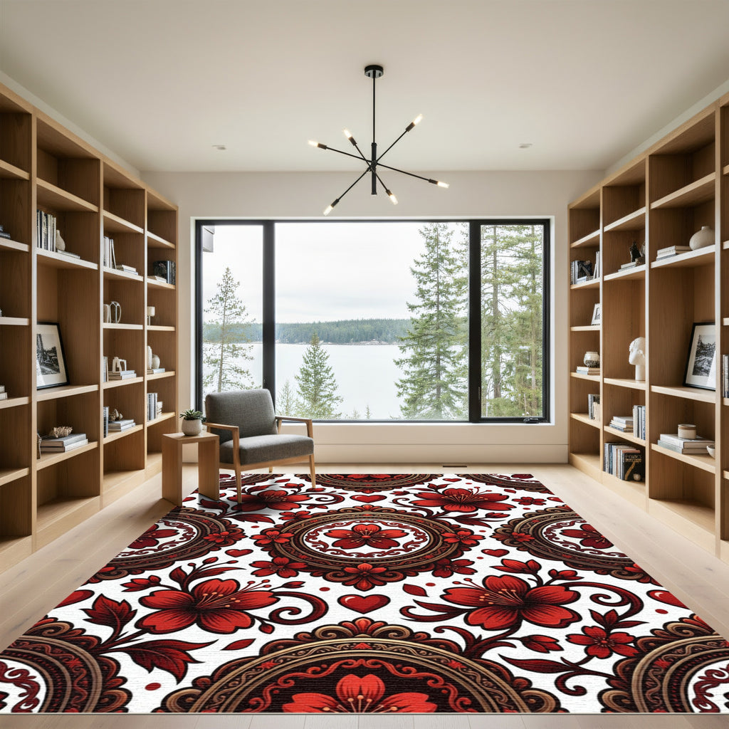 Crimson Cherry Blossom Victorian Medallion Rug