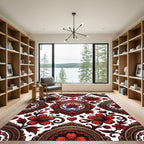Crimson Cherry Blossom Victorian Medallion Rug
