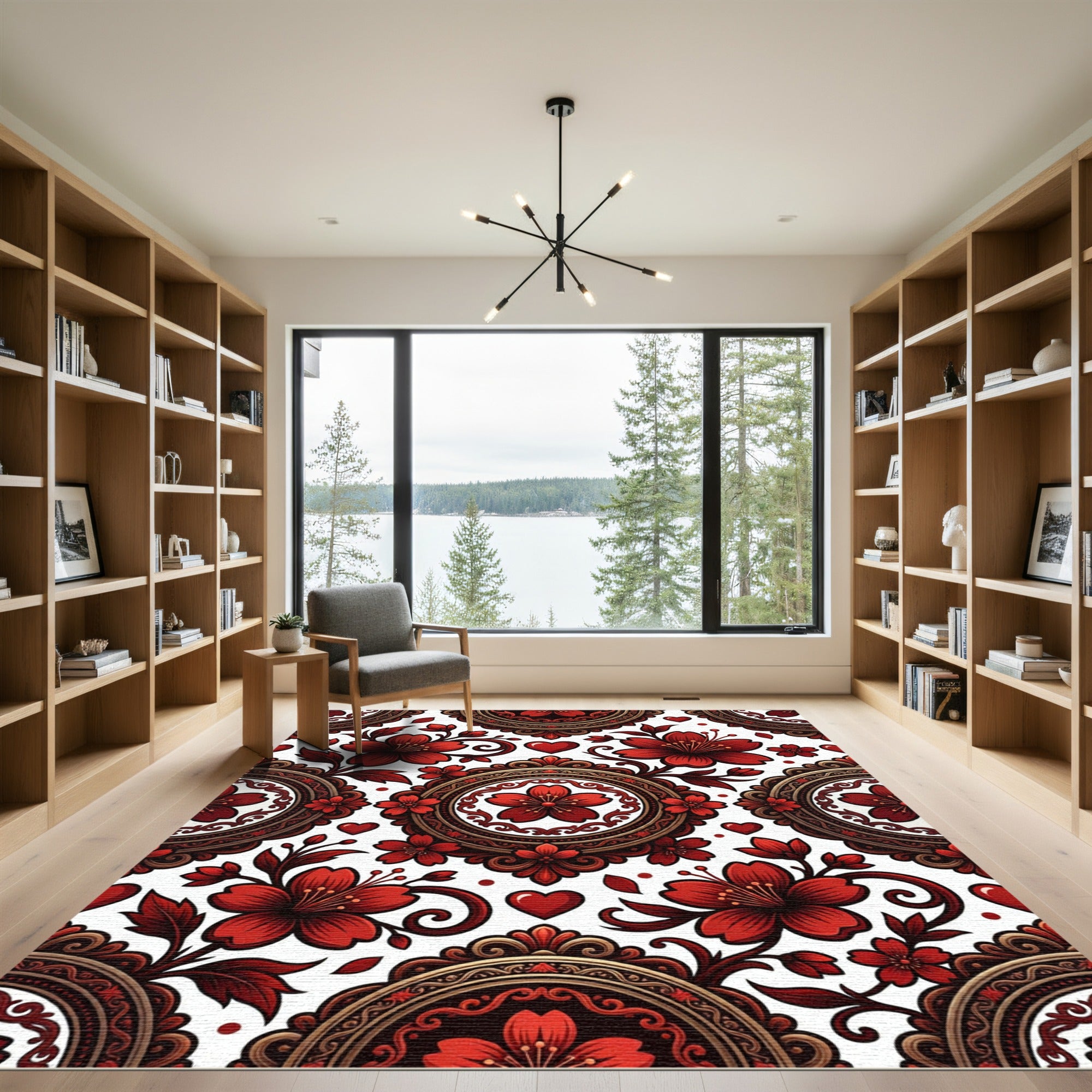 Crimson Cherry Blossom Victorian Medallion Rug