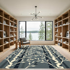 Modern Gray Birch Forest Leaves Rug