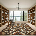 Ornate Brown Golden Acanthus Swirl Rug