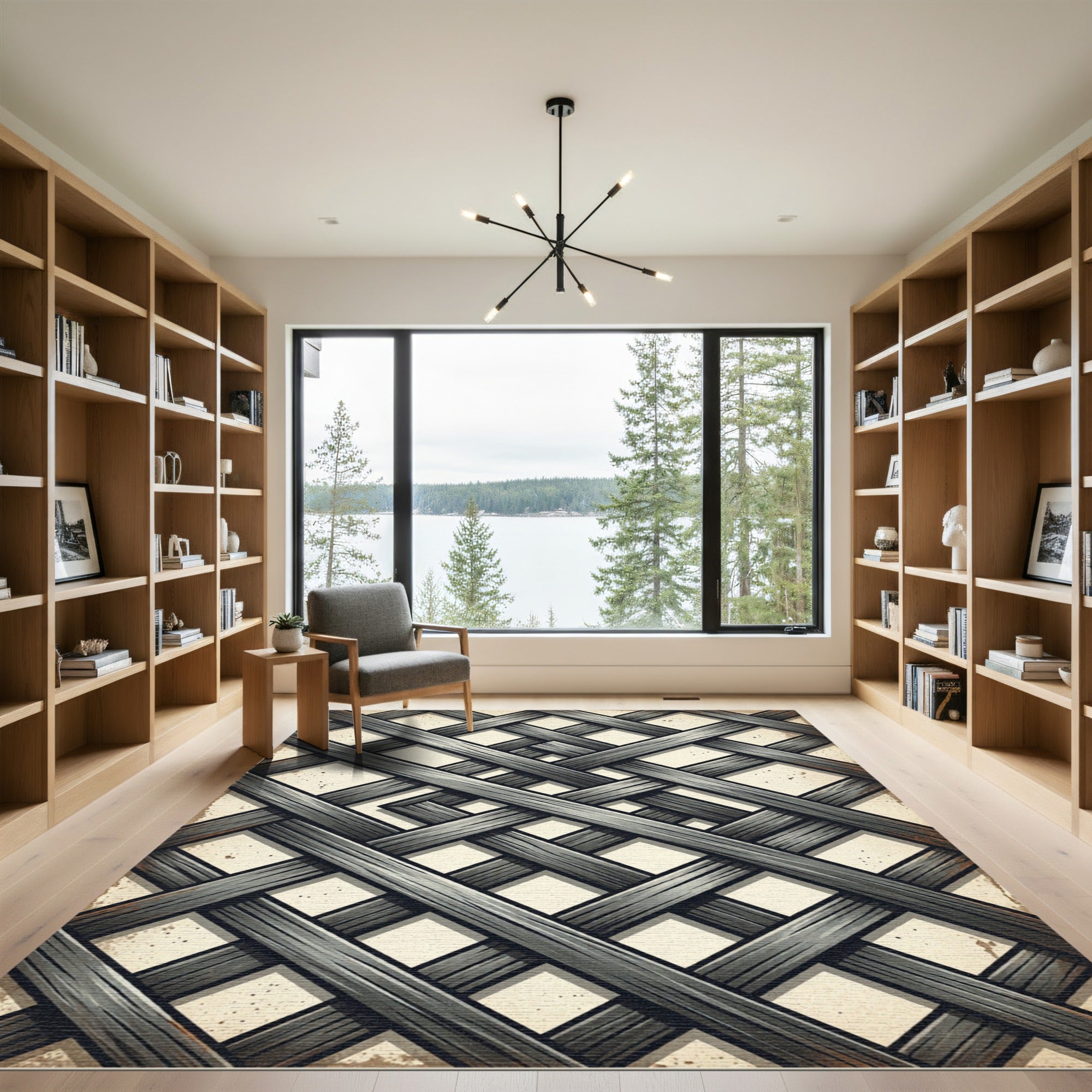 Dark Gray Woven Lattice Diamond Rug